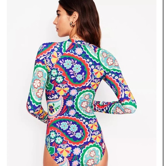 Boden Multicolor Floral Long Sleeve One Piece Swimsuit - Picture 4 of 4